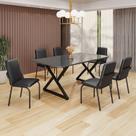 Conjunto Sala de Jantar Mesa 160x90cm Base Império Tampo Mdf Laca com Vidro Malibu