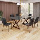 Conjunto Sala de Jantar Mesa 160x90cm Base Império Tampo Mdf Laca com Vidro Malibu