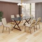Conjunto Sala de Jantar Mesa 160x90cm Base Império Tampo Mdf Laca com Vidro Malibu