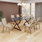 Conjunto Sala de Jantar Mesa 160x90cm Base Império Tampo Mdf Laca com Vidro Malibu Conjunto Sala de Jantar Mesa 160x90cm Base Império Tampo Mdf Laca com Vidro Malibu
