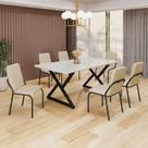Conjunto Sala de Jantar Mesa 160x90cm Base Império Tampo Mdf Laca com Vidro Malibu Conjunto Sala de Jantar Mesa 160x90cm Base Império Tampo Mdf Laca com Vidro Malibu