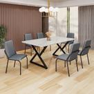 Conjunto Sala de Jantar Mesa 160x90cm Base Império Tampo Mdf Laca com Vidro Malibu