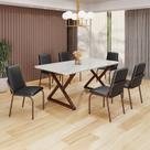 Conjunto Sala de Jantar Mesa 160x90cm Base Império Tampo Mdf Laca com Vidro Malibu
