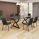 Conjunto Sala de Jantar Mesa 160x90cm Base Império Tampo MDF Laca com Vidro Malibu Preto Conjunto Sala de Jantar Mesa 160x90cm Base Império Tampo MDF Laca com Vidro Malibu Preto