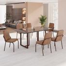 Conjunto Sala de Jantar Mesa 160x90cm Base Lunna Tampo MDF Laca com Vidro Malibu Marrom