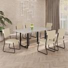 Conjunto Sala de Jantar Mesa 160x90cm Base Lunna Tampo MDF Laca com Vidro Napoli Preto/Creme Conjunto Sala de Jantar Mesa 160x90cm Base Lunna Tampo MDF Laca com Vidro Napoli Preto/Creme