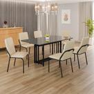 Conjunto Sala de Jantar Mesa 160x90cm Base Pérola Tampo MDF com Vidro Malibu Preto/Creme/Grafite Conjunto Sala de Jantar Mesa 160x90cm Base Pérola Tampo MDF com Vidro Malibu Preto/Creme/Grafite