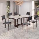 Conjunto Sala de Jantar Mesa 160x90cm Base Pérola Tampo Mdf Laca com Vidro Florença Conjunto Sala de Jantar Mesa 160x90cm Base Pérola Tampo Mdf Laca com Vidro Florença