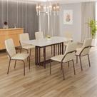 Conjunto Sala de Jantar Mesa 160x90cm Base Pérola Tampo MDF Laca com Vidro Malibu Marrom/Creme/Off White Conjunto Sala de Jantar Mesa 160x90cm Base Pérola Tampo MDF Laca com Vidro Malibu Marrom/Creme/Off White