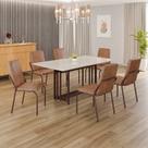 Conjunto Sala de Jantar Mesa 160x90cm Base Pérola Tampo Mdf Laca com Vidro Malibu