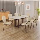 Conjunto Sala de Jantar Mesa 160x90cm Base Pérola Tampo Mdf Laca com Vidro Malibu