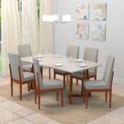 Conjunto Sala de Jantar Mesa 160x90cm Tampo Vidro/MDF com 6 Cadeiras Safira Marrom/Caramelo/Bege Claro Conjunto Sala de Jantar Mesa 160x90cm Tampo Vidro/MDF com 6 Cadeiras Safira Marrom/Caramelo/Bege Claro
