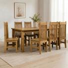 Conjunto Sala de Jantar Mesa 220cm Retangular e 8 Cadeiras 100% Madeira Maciça Creta Espresso Móveis Marrom/Nogueira