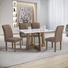 Conjunto Sala de Jantar Mesa 4 Cadeiras Tampo de Vidro Arizona Chocolate/Off White/Bege Conjunto Sala de Jantar Mesa 4 Cadeiras Tampo de Vidro Arizona Chocolate/Off White/Bege
