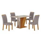 Conjunto Sala de Jantar Mesa 4 Cadeiras Vidro MDF Miami Yescasa Freijó Off White Prata