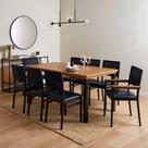 Conjunto Sala de Jantar Mesa 8 Cadeiras Tampo de Madeira Maciça Pinus Athenas Madri Azul Preto/Corda Azul/Galaxy Azul