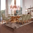 Conjunto Sala de Jantar Mesa 8 Cadeiras Tampo de Vidro Genova Cinamomo/Off White/Bege Escuro