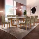 Conjunto Sala de Jantar Mesa 8 Cadeiras Tampo de Vidro Nápoles Cinamomo/Off White/Bege Escuro