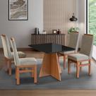Conjunto Sala de Jantar Mesa 90x120cm Tampo de Vidro com 4 Cadeiras Madeira Maciça Bege/Cenela/Preto/Creme