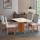 Conjunto Sala de Jantar Mesa 90x120cm Tampo Vidro com 4 Cadeiras Madeira Maciça