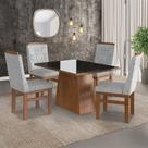 Conjunto Sala de Jantar Mesa 90x120cm Tampo Vidro com 4 Cadeiras Madeira Maciça Tecido Joli Cinza/Canela/Preto