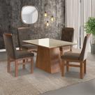 Conjunto Sala De Jantar Mesa 90X120Cm Tampo Vidro Com 4 Cadeiras Madeira Maciça Tecido Joli Conjunto Sala De Jantar Mesa 90X120Cm Tampo Vidro Com 4 Cadeiras Madeira Maciça Tecido Joli