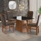 Conjunto Sala De Jantar Mesa 90X120Cm Tampo Vidro Com 4 Cadeiras Madeira Maciça Tecido Joli