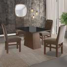 Conjunto Sala De Jantar Mesa 90X120Cm Tampo Vidro Com 4 Cadeiras Madeira Maciça Tecido Joli