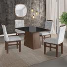Conjunto Sala De Jantar Mesa 90X120Cm Tampo Vidro Com 4 Cadeiras Madeira Maciça Tecido Linho