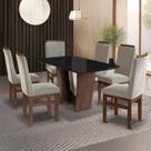 Conjunto Sala de Jantar Mesa 90x160cm T Vidro com 6 Cadeiras Madeira Maciça Tecido Joli Marrom Canela/Joli Creme/Vidro Preto Conjunto Sala de Jantar Mesa 90x160cm T Vidro com 6 Cadeiras Madeira Maciça Tecido Joli Marrom Canela/Joli Creme/Vidro Preto