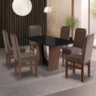 Conjunto Sala de Jantar Mesa 90x160cm T Vidro com 6 Cadeiras Madeira Maciça Tecido Joli