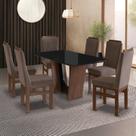 Conjunto Sala de Jantar Mesa 90x160cm T Vidro com 6 Cadeiras Madeira Maciça Tecido Joli