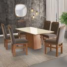 Conjunto Sala De Jantar Mesa 90X160Cm Tampo Vidro Com 6 Cadeiras Madeira Maciça Tecido Joli Conjunto Sala De Jantar Mesa 90X160Cm Tampo Vidro Com 6 Cadeiras Madeira Maciça Tecido Joli