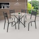 Conjunto Sala de Jantar Mesa 90x90cm Tampo Vidro com 4 Cadeiras Luna Clássica