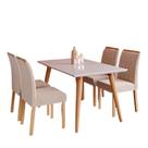 Conjunto Sala de Jantar Mesa Adele 130x80 cm e 4 Cadeiras Juliana Wood Cimol Madeira/Off White/Nude