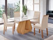 Conjunto Sala de Jantar Mesa Ágata 130x80cm Tampo Vidro/MDF com 4 Cadeiras Clarice