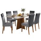 Conjunto Sala de Jantar Mesa Anjos 1,60m com Vidro 6 Cadeiras Montreal Madeirado Cinza Viero Móveis Conjunto Sala de Jantar Mesa Anjos 1,60m com Vidro 6 Cadeiras Montreal Madeirado Cinza Viero Móveis