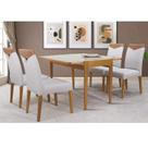 Conjunto Sala de Jantar Mesa Aparador Extensível 53x106 Tampo Vidro e 04 Cadeiras Estofada Marrom/Amêndoa