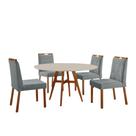 Conjunto Sala de Jantar Mesa Atenas Madeira Maciça 110cm Tampo Redondo Vidro Off White com 4 Cadeiras Bela com Puxador Móveis Minas