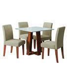 Conjunto Sala de Jantar Mesa Athenas Quadrada 0,90m 4 Cadeiras Trieste Madeirado/Bege Dobuê