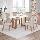 Conjunto Sala de Jantar Mesa Canto Reto com Vidro 6 Cadeiras Yara Off White/Nature/Linho Conjunto Sala de Jantar Mesa Canto Reto com Vidro 6 Cadeiras Yara Off White/Nature/Linho