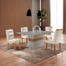 Conjunto Sala De Jantar Mesa Clarice 120X80Cm Tampo Vidro/Mdf Canto Reto Com 4 Cadeiras Valentina