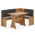 Conjunto Sala De Jantar Mesa Com Canto Alemão Arnis Veludo Viero Madeirado / Cinza