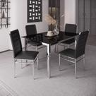 Conjunto Sala de Jantar Mesa Dubai Tampo Vidro com 4 Cadeiras Tokio Cromado/Preto