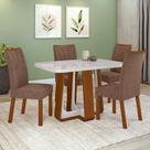 Conjunto Sala de Jantar Mesa Easy Pop 120x80cm Tampo MDF 40mm com 4 Cadeiras Confort Couro Morano Avelã Frassino/Off White