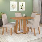 Conjunto Sala De Jantar Mesa Easy Pop 120x80cm Tampo Mdf Com 4 Cadeiras Confort Boucle Bege Amêndoa/off White