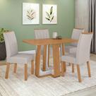 Conjunto Sala de Jantar Mesa Easy Pop 120x80cm Tampo MDF com 4 Cadeiras Confort Linho Mosaico Cinza Amêndoa/Off White