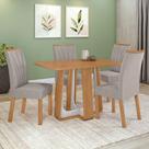Conjunto Sala de Jantar Mesa Easy Pop 120x80cm Tampo MDF com 4 Cadeiras Confort Veludo Liso Capuccino Amêndoa/Off White