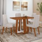 Conjunto Sala de Jantar Mesa Easy Pop 120x80cm Tampo MDF com 4 Cadeiras Linho Mosaico Cinza Frassino/off White
