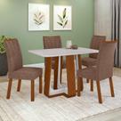 Conjunto Sala de Jantar Mesa Easy Pop 120x80cm Tampo Vidro/MDF com 4 Cadeiras Confort Couro Morano Avelã Frassino/off White